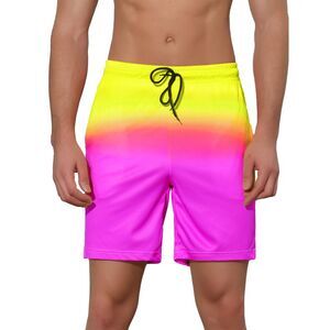 Color Block Drawstring Beach Board Swim Surfing Shorts Yellow
